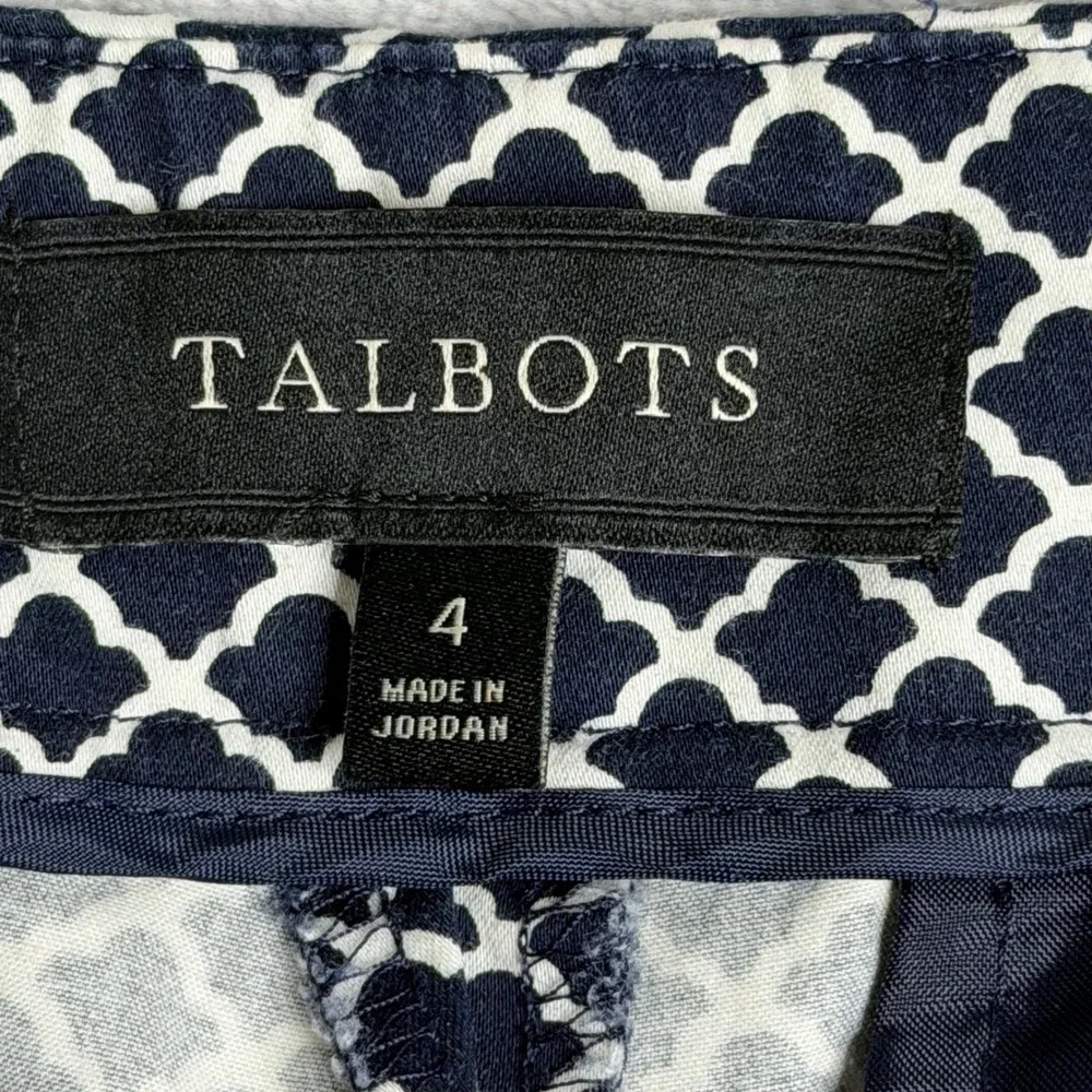 Talbots Heritage Pants Womens 4 Navy Blue Preppy Printed Ankle Mid Rise - Picture 5 of 10